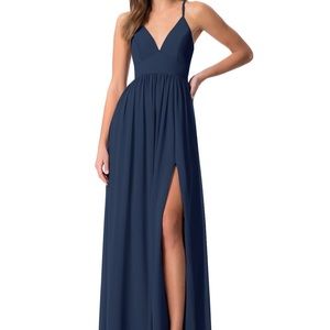 Azazie Dark Navy Blue AAIDA Dress with Tie Back
